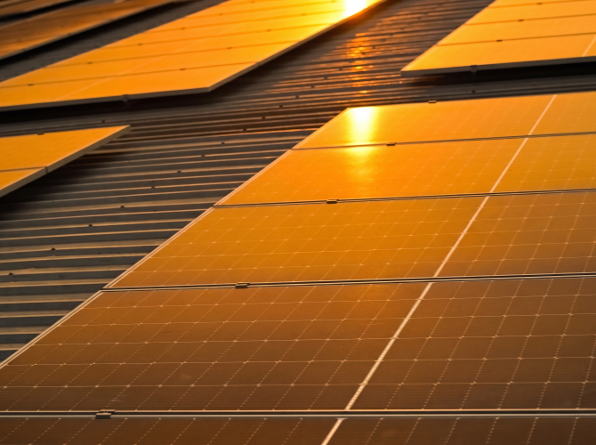Close-up of solar panels in sunlight